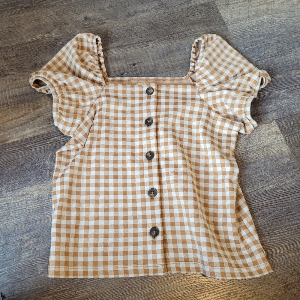 Madewell Gingham Jacquard Square-Neck Puff-Sleeve Top - Picture 2 of 7